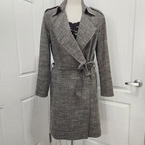 Allsaints Check Print Single Button Tie Waist Trench Coat